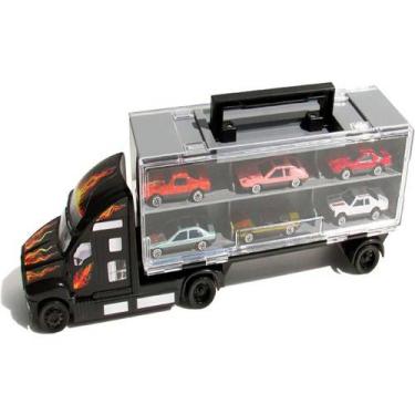 Imagem de Caminhão Carreta Com 6 Carrinhos Braskit Expositor Cegonheira Infantil