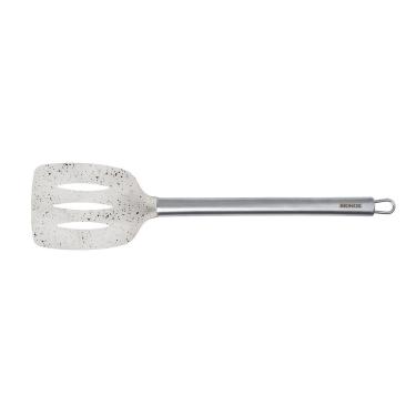 Imagem de Espátula Vazada Duo para Virar e Servir Silicone com Cabo Aço Inox 35cm Bege para Cozin...