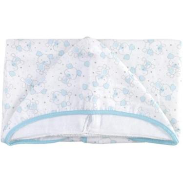 Imagem de Toalha com Capuz em Tecido Fralda Estampada Teka Azul para Bebê - 75 x