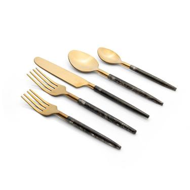 Imagem de Conjunto de Talheres Garbo Stone Slim 30 Peças Aço Inox com Cabo em Resina para Mesa Posta Dourado Copa & Cia
