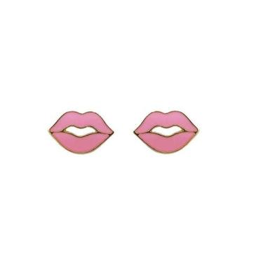 Imagem de Brinco Boca Esmaltado Colors Banhado a Ouro - 0,9 cm x 1,3 cm - VIDIÈ,