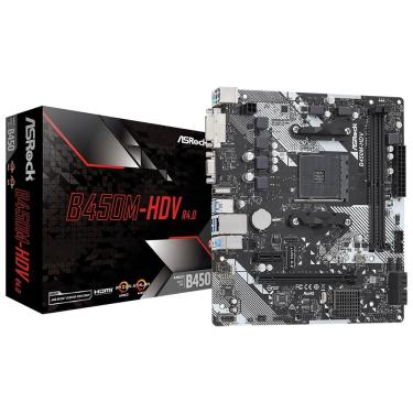 Imagem de Placa Mãe Asrock B450M-HDV R4.0 com Socket AM4 e VGA DDR4 para Processadores AMD Ryzen