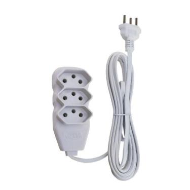 Imagem de Extensão Slim 3 Tomadas Tripolar Bivolt 3 Metros Branco - Force Line