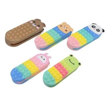 Imagem de Kit com 06 Estojo Infantil Divertido Animais Pop It Colorido - FIRST
