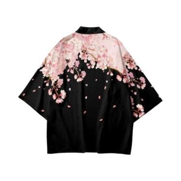 Imagem de Yukata Unissex Com Estampa De Sakura, Kimono Japonês Estilo Harajuku, 