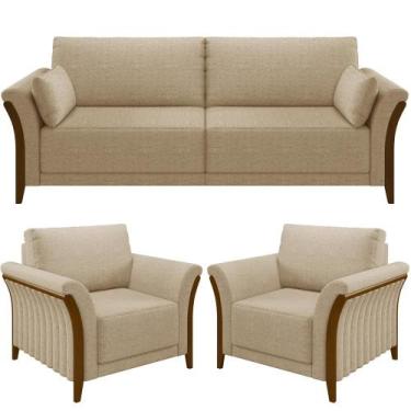 Imagem de Kit Sofá 03 Lugares 222cm Com 02 Poltronas Stefan Pés Madeira M03 Linh