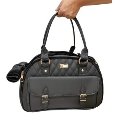 Imagem de Bolsa de Transporte Pet Luxo Fashion Preta com Shine Preto - M