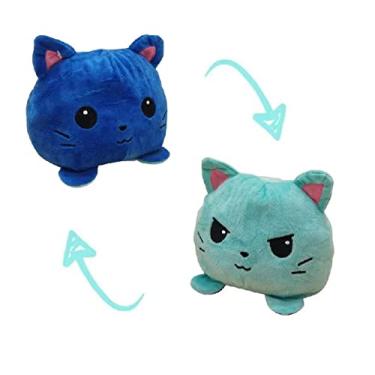 Imagem de Pelucia Gatinho Reversível TikTok Feliz e Triste Pelúcias do Humor Igual Polvo Emoções (Gatinho Verde/Azul)