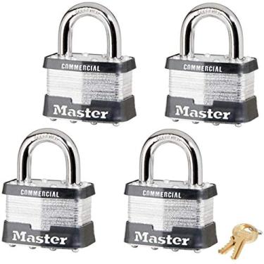 Imagem de Master Lock Cadeado – corpo de 5 cm L x manilha de 2,5 cm C, quatro (4) travas iguais com chave 5 NKA-4 com tecnologia Bump Stop