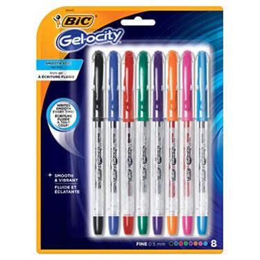 Imagem de BIC Canetas de gel Gel-ocity Smooth Stick, ponta fina, 0,5 mm, tinta sortida (pacote com 8)
