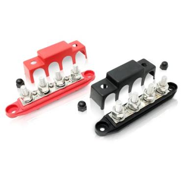 Imagem de 4 pares de barras de barramento de bloco de distribuição de energia – Feito nos EUA, Red/Black, 3/8"