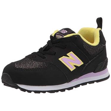 Imagem de New Balance girls Iconic 574 V1 Sneaker, Black/Dark Violet Glo/First Light, 8 Wide Toddler US