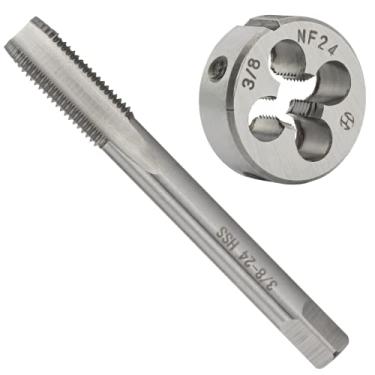 Imagem de Aceteel Conjunto de 3/8"-24 UNF HSS Tap and Die Set, 3/8 x 24 UNF Rosca de máquina e UnF de rosca redonda para a mão direita