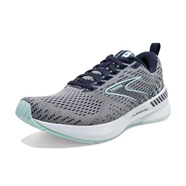 Imagem de Brooks Tênis feminino Levitate GTS 5 – fecho com cadarço, bico redondo, leve e ajustável, Cinza/Pavão/Azul claro, 5