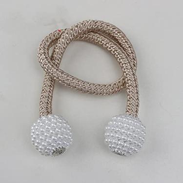 Imagem de Cortina Magnética Acessórios Clip Room Suporte de Cortinas de Bola de Pérola Fivela Corda Tieback Decoração de Casa Bola Pendurada Amarração Traseira Retenção, Bege Escuro, 2 peças