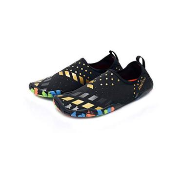 Imagem de Bestgift Sapatos de água a montante de interferência de velocidade sapatos de praia ao ar livre Sapatos de natação masculinos e femininos Preto + Dourado 40