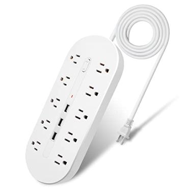 Imagem de Protetor contra surtos de 2 garras com 3 portas USB, adaptador de tomada polarizado de 2 pinos a 3 pinos, cabo de extensão de 2 m, montagem na parede, tomadas sem aterramento para casa, branco