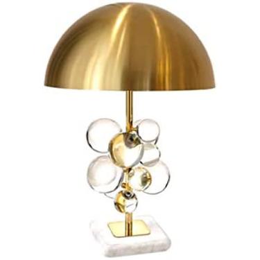 Imagem de KRASS Iluminação interna - Candeeiro de mesa de bola de cristal colorido, abajur de metal com base de mármore E27 2 cores A: 62 cm Candeeiro de mesa hotel decoração de loja de flores leve,