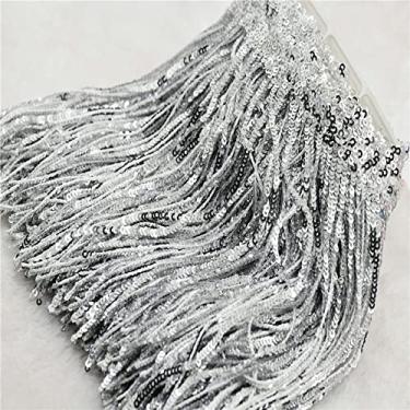 Imagem de Tecidos de renda guarnição de franja a laser de 17 cm para artesanato de roupas de exibição fazendo decoração de saia de vestido, prata, 5 jardas