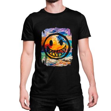 Imagem de Camiseta Basica Algodão Emoji Amarelo Sorrindo Fundo Sol