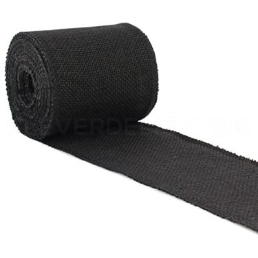 Imagem de CleverDelights Fita de serapilheira preta de 10,16 cm - borda acabada - 10 jardas - Tecido de juta