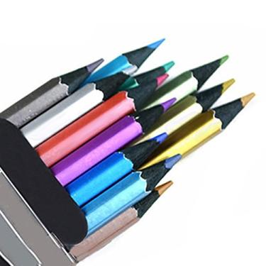 Imagem de 12 lápis de cor metálico sortidos para colorir conjunto de lápis de desenho de madeira para livro de colorir adulto com desenho artístico