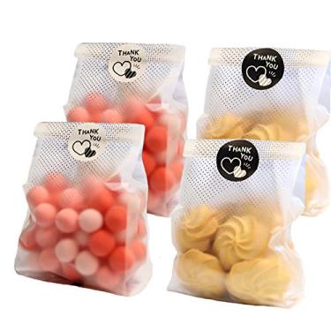 Imagem de SLMAOX 100 peças de sacos de plástico translúcidos/sacos de celofane com adesivos de agradecimento para biscoitos, bolos, chocolate, doces, embalagem de lanche bom para festa de padaria