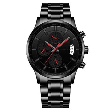 Imagem de CRRJU Moda Relógio de pulso inoxidável para homem de aço inoxidável, calendário à prova d'água, com cronógrafo, Preto 42 mm