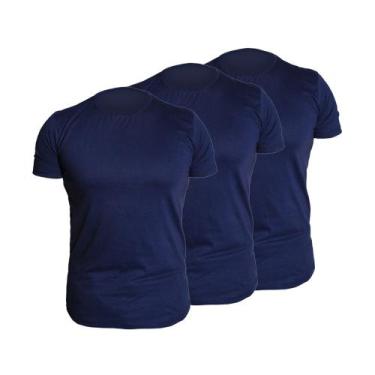 Imagem de Kit 3 Camiseta Manga Curta Azul Marinho Algodão 100% Básica Lisa Camis