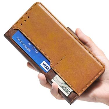 Imagem de DENSUL Capa carteira para Sony Xperia 5 IV, capa de couro PU vintage com slots de cartão fecho magnético suporte fólio capa de telefone à prova de choque para, laranja