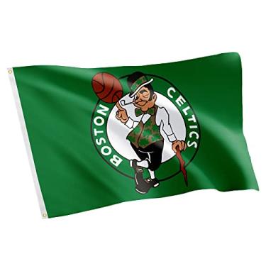 Imagem de Bandeira do Boston Celtics NBA 100% poliéster para ambientes internos e externos, 9 x 1,5 m, bandeiras da equipe da National Basketball Association (bandeira nº 1)