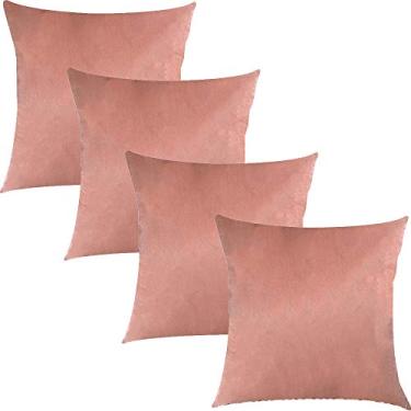 Imagem de Kit 4 Capas de Almofadas Rosê Liso Veludo 45x45cm