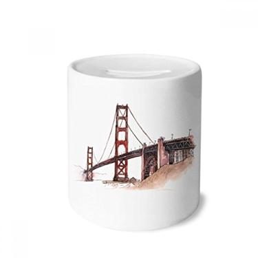 Imagem de DIYthinker Caixa de cerâmica Golden Gate Bridge nos Estados Unidos, caixa de dinheiro com porta-moedas para presente de cofrinho