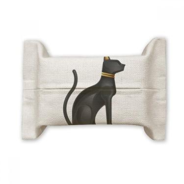 Imagem de Bolsa de linho de algodão com estampa de gato preto abstrato do antigo Egito