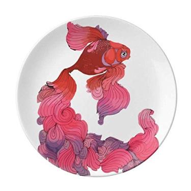 Imagem de Prato decorativo de porcelana salver louça de jantar Cyprinoid vermelho rosa roxo