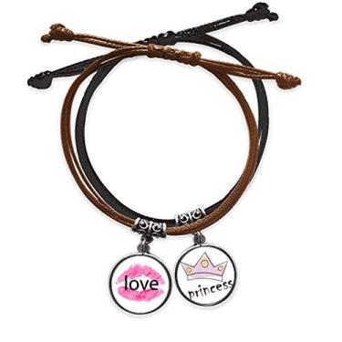 Imagem de DIYthinker Pulseira de couro rosa para o Dia dos Namorados Kiss com corrente de mão e pulseira de princesa