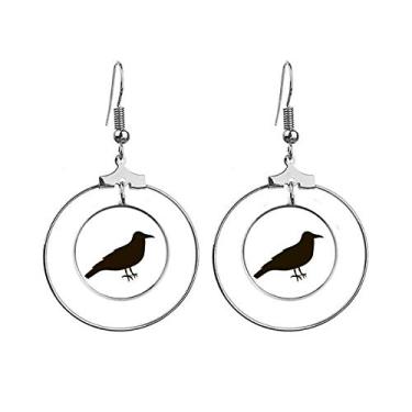 Imagem de Brinco de corvo preto com desenho de animal fofo pendente, joia circular