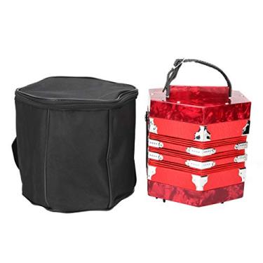 Imagem de Sanfona profissional sanfonada, alça de mão ajustável com bolsa de madeira maciça sanfonada sanfonada para instrumentos (vermelho)