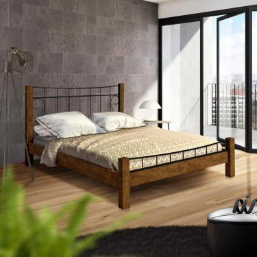 Imagem de Cama De Casal Rústica Detalhes Em Aço Canela Rústico Preto Roma Art Panta