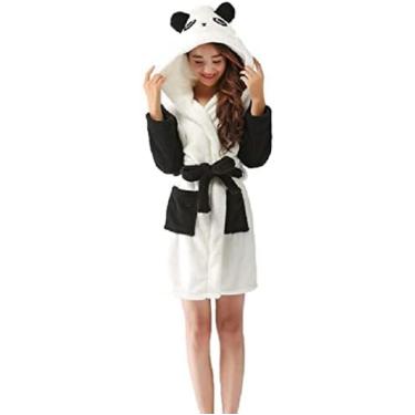 Imagem de Robe Blue Stitch Com Capuz Robe Feminino Roupão De Banho Desenhos Animados Homewear Animal Quente Flanela Roupão Roupas Macias Pijamas,Panda,M,Constructive23