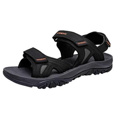 Imagem de Sandálias masculinas tamanho 9 com espuma de memória sapatos masculinos sapatos de praia sandálias de verão sandálias e chinelos esportivos ao ar livre bidirecional, Preto, 7.5