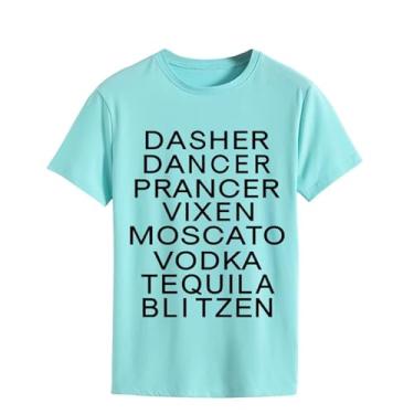 Imagem de Dasher Dancer Prancer Vixen Moscato Vodka Tequila Blitzen Camisetas de Natal Femininas Engraçadas Ditado Camiseta Beba Amante Tops, Azul (Deep Water), G