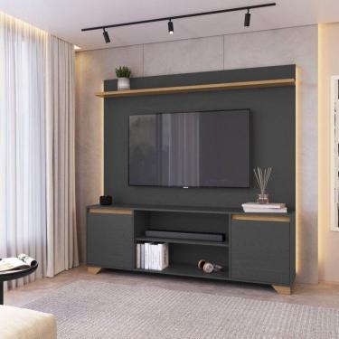 Imagem de Conjunto Sala de Estar Rack 2 Portas com Painel para Tv até 50 Polegadas Benevello Grafite/Siena