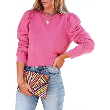 Imagem de Dokotoo Moletom feminino casual cropped manga bufante pulôver gola redonda bonito tops,...