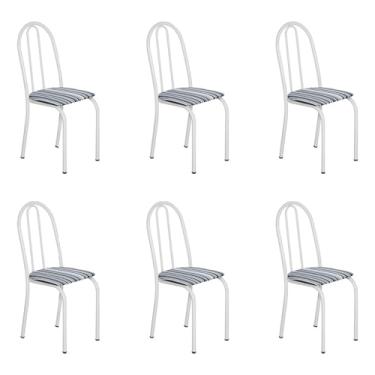 Imagem de Kit 6 Cadeiras de Cozinha Califórnia Estampado Preto Listrado Pés de Ferro Branco - Pallazio