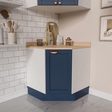 Imagem de Balcão de Canto Oblíquo Arizona CabeCasa MadeiraMadeira Branco/Azul