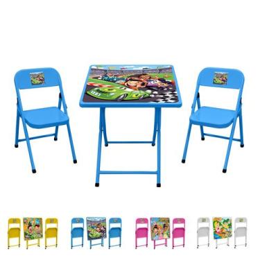 Imagem de Conjunto De Mesa Infantil Com 2 Cadeiras Dobrável Aço Jogo - Açomix