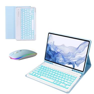 Imagem de Capa teclado for Galexy Tab S9 Ultra / S8 Ultra 14.6 polegadas Teclado retroiluminado 7 cores com suporte para caneta, mouse silencioso recarregável LED, Azul
