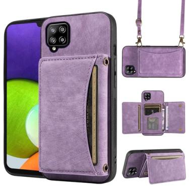 Imagem de Capa de telefone para Samsung Galaxy A22 4G 6,4 polegadas capa carteira com alça de ombro transversal e porta-cartão de crédito de couro bolso fino suporte acessórios para celular M32 M22 F22 A 22 22A