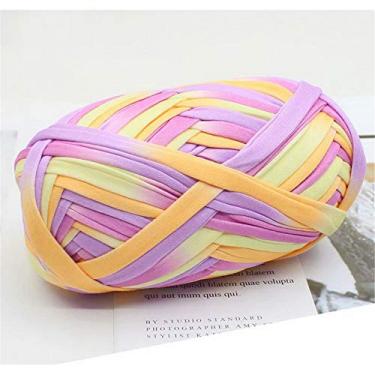 Imagem de 1 peça camiseta colorida fio de tricô tecido de crochê para arte de tecido de malha DIY (#48 amarelo e roxo)